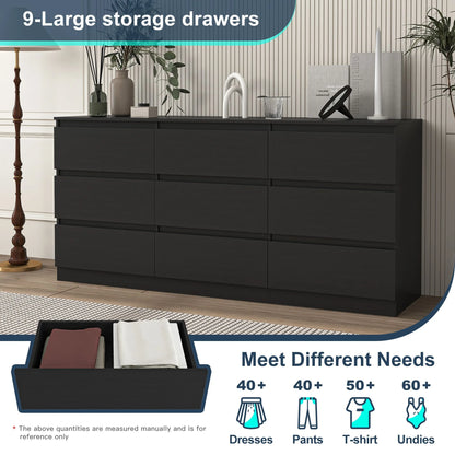 Resenkos Modern Mid Century 6 Drawer Wide Dressers Chests for Bedroom, Chest of Drawer Organizer Grey
