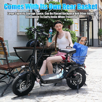 AZHAR 500W Electric Scooter with Seat for Adults, 25 MPH, 35 Miles, 48V 13Ah, 14" Tire