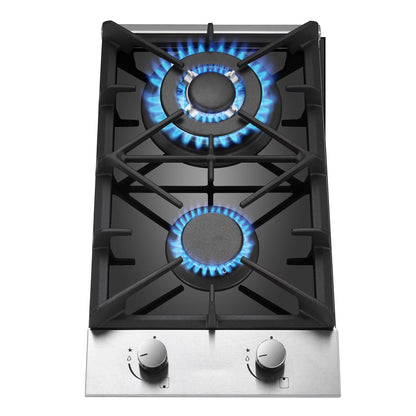 Eascookchef 2 Burners Gas Cooktop Electric Stove Oven 12 inch NG/LP Gas Stainless Flame-Out Proof
