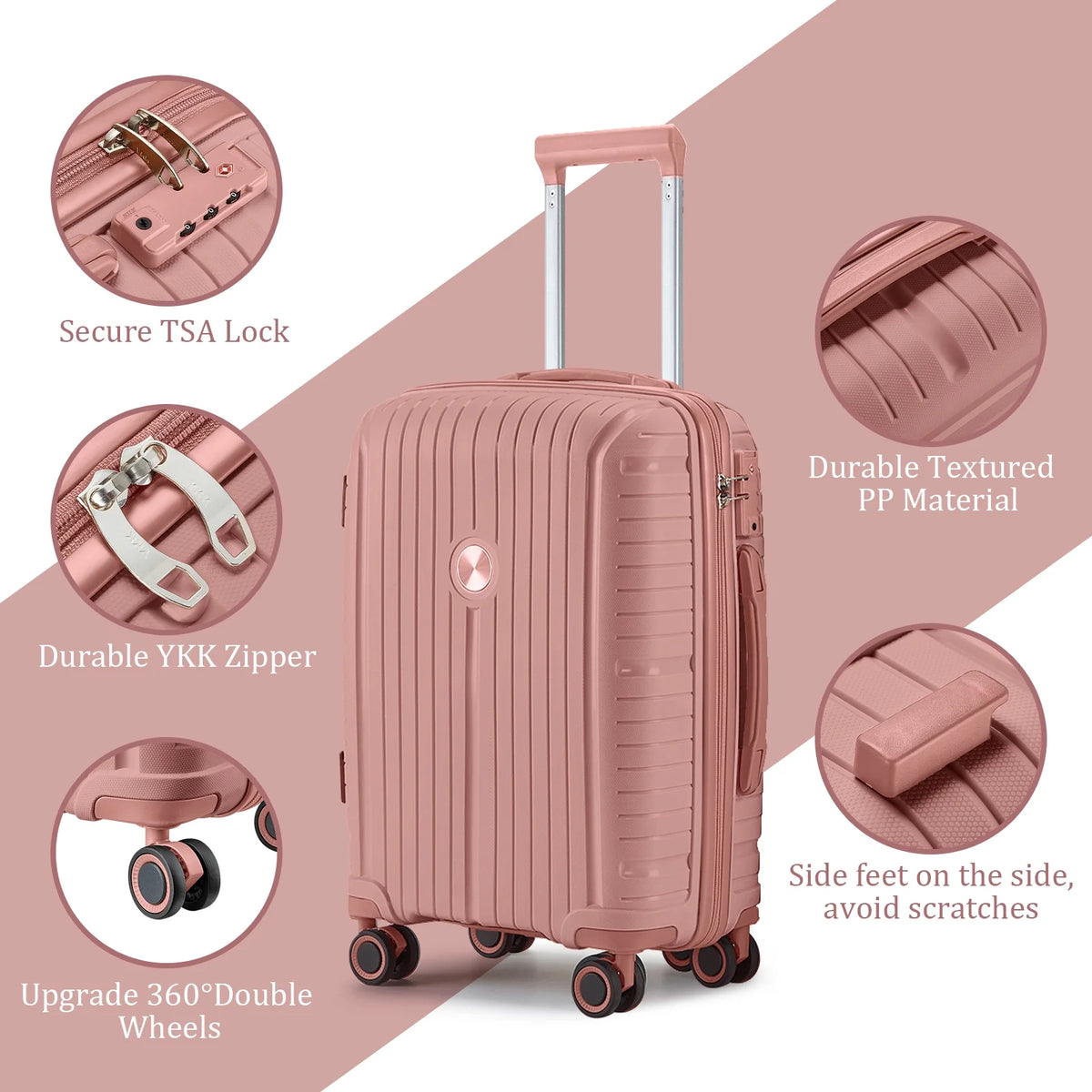 Joyway 5 Piece Luggage Sets Hardshell Lightweight Suitcase with TSA Lock Spinner Wheels-Orange