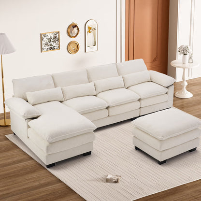 Rophefx 114.3" U Shaped Sectional Couches for Living Room,Cloud Couch,4 Seats Chenille Couch with Double Layer Cushion,Orange