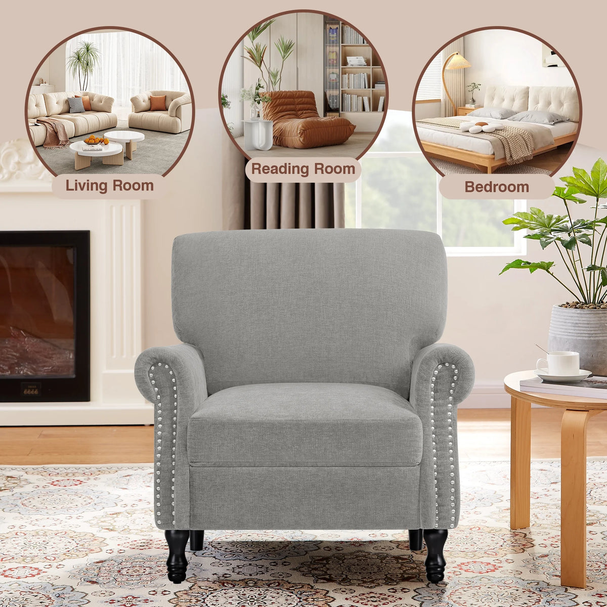 COOLHUT Modern Accent Chair Armchair, Linen Fabric Upholstered Comfy Single Sofa with Solid Wood Frame for Living Room, Gray