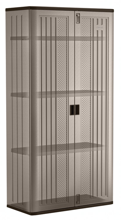 Suncast Mega Tall Resin Outdoor Storage Cabinet with 3 Shelves, Platinum Metallic