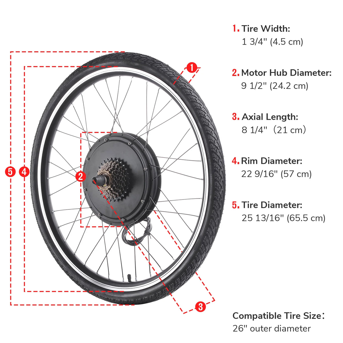 Yescom Electric Bike Conversion Kit 48V 1000W 26" Front Wheel E-Bike Conversion Kit Dual Mode Controller