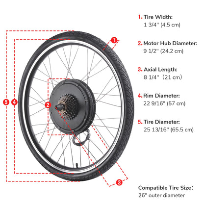 Yescom Electric Bike Conversion Kit 48V 1000W 26" Front Wheel E-Bike Conversion Kit Dual Mode Controller