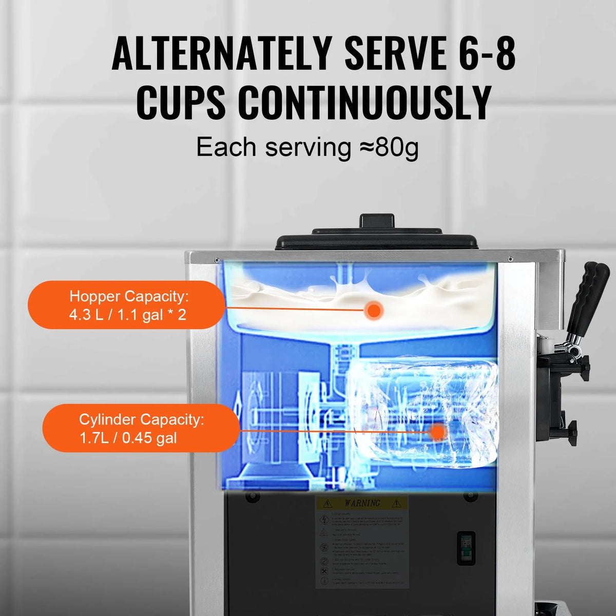 KFFKFF Commercial Soft Ice Cream Machine 21-31 L/H Output 3-Flavor  LED Display Auto Clean 4.3L/1.1GAL Hopper ,1.7L/0.45gal Cylinder