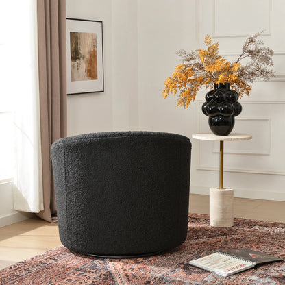 34" W Mid Century Modern Swivel Barrel Chair, Round Upholstered Boucle Swivel Accent Chairs, No Assembly Sofa Chair for Living Room Bedroom Reading Apartment Lounge Nursery(Cream)