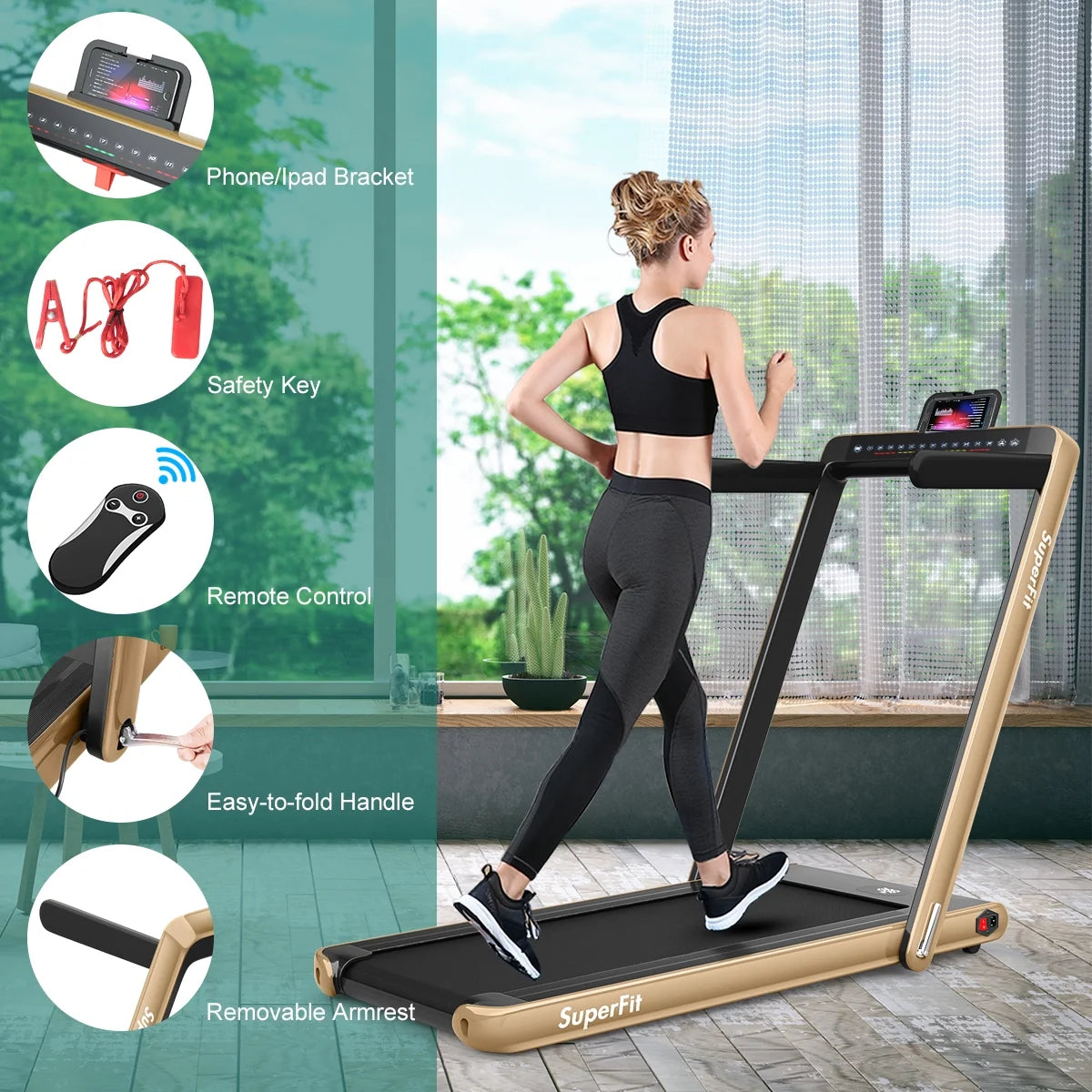 Gymax 2 in 1 Folding Treadmill 2.25HP Running Machine w/ Dual Display APP Control Black