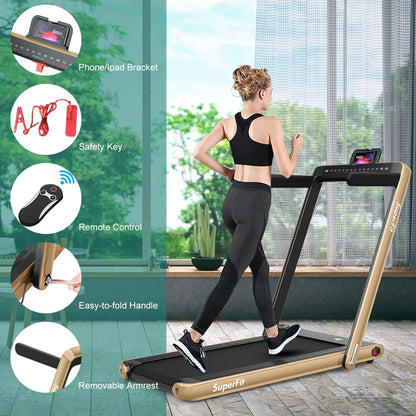 Gymax 2 in 1 Folding Treadmill 2.25HP Running Machine w/ Dual Display APP Control Black