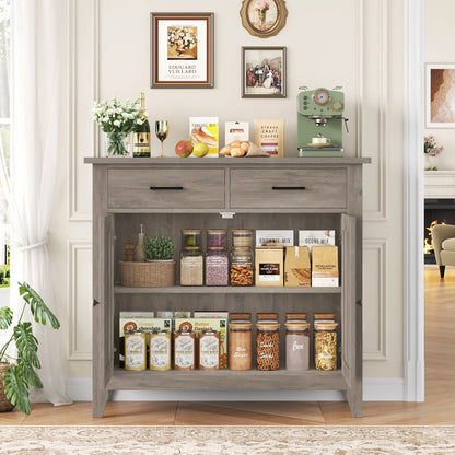 Homfa Entryway Cabinet, Kitchen Storage Cabinet, Farmhouse Buffet Sideboard with 2 Drawers and 2 Doors,Coffee Bar with Storage for Dining Room Living Room,White
