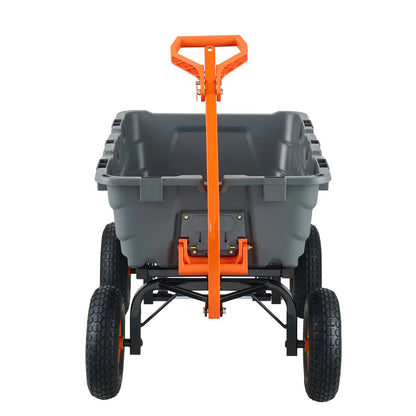 KFFKFF Garden Dump Cart, 35.8x19.5x8.2 in Dump Truck Cart, Max. 600lbs Load Capacity, 10in Rubber Tire, 180�� Adjustable Handle