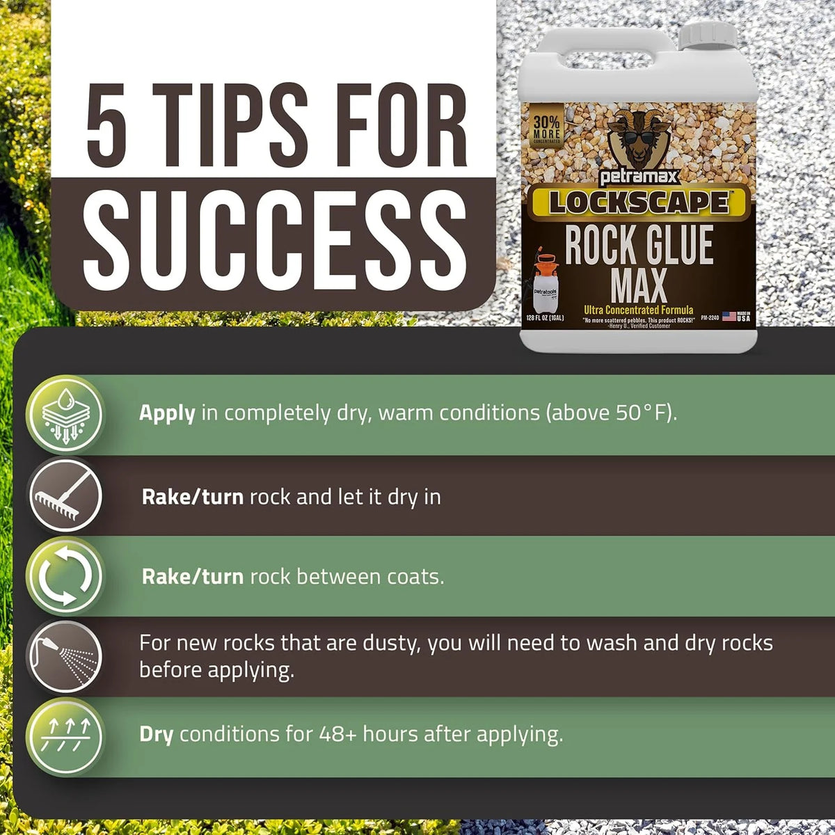 Petramax Rock Glue for Landscaping, Pea Gravel Glue and 1-Gallon HD101 Pump Sprayer Bundle