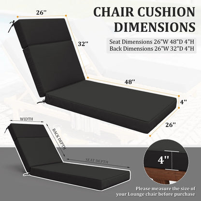 Kimunuk Outdoor Chaise Lounge Cushions set of 2, 80" x 26" x 4" Waterproof Pool Beach Recliner Replacement Cushions with Ties, Navy