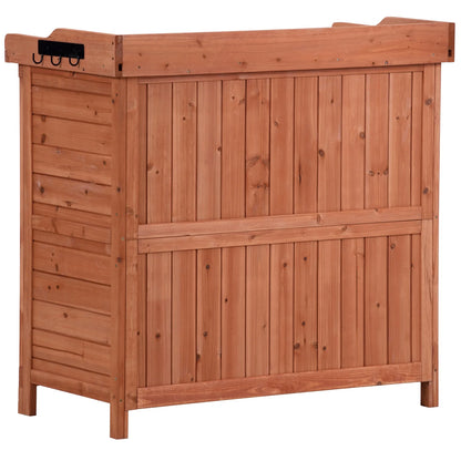 Outdoor 39" Potting Bench Table, Rustic Garden Wood Workstation with 2-Tier Shelves and Side Hooks, Orange