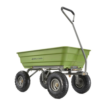 Gorilla Carts 4 Cu Ft Poly Garden Dump Cart with Quick-Release, 600 lb Capacity, Green