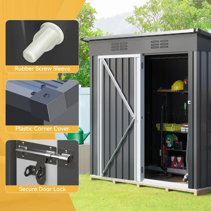 UFORIC 5x3ft Outdoor Storage Shed,Metal Garden Organizer, Lockable Door,Backyard,Garden,Dark Gray