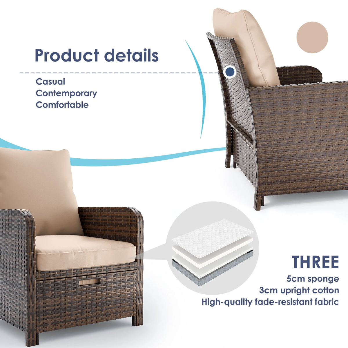 UDPATIO Balcony Furniture 5 Piece Patio Furniture Set, Outdoor Patio Chair , Dark Grey