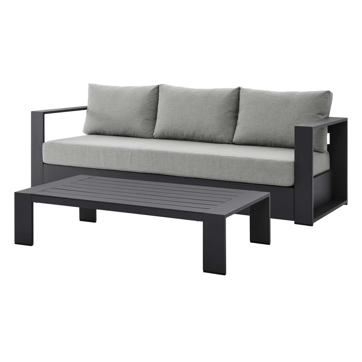 Lounge Sofa Table Set, Grey Gray, Aluminum, Metal, Fabric, Modern Contemporary, Outdoor Patio Balcony Cafe Bistro Garden Furniture Hotel Hospitality