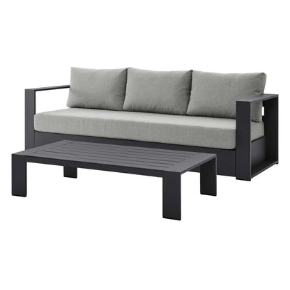 Lounge Sofa Table Set, Grey Gray, Aluminum, Metal, Fabric, Modern Contemporary, Outdoor Patio Balcony Cafe Bistro Garden Furniture Hotel Hospitality
