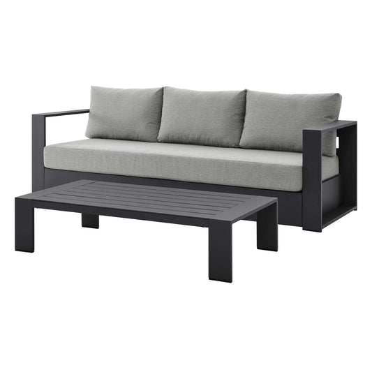 Lounge Sofa Table Set, Grey Gray, Aluminum, Metal, Fabric, Modern Contemporary, Outdoor Patio Balcony Cafe Bistro Garden Furniture Hotel Hospitality