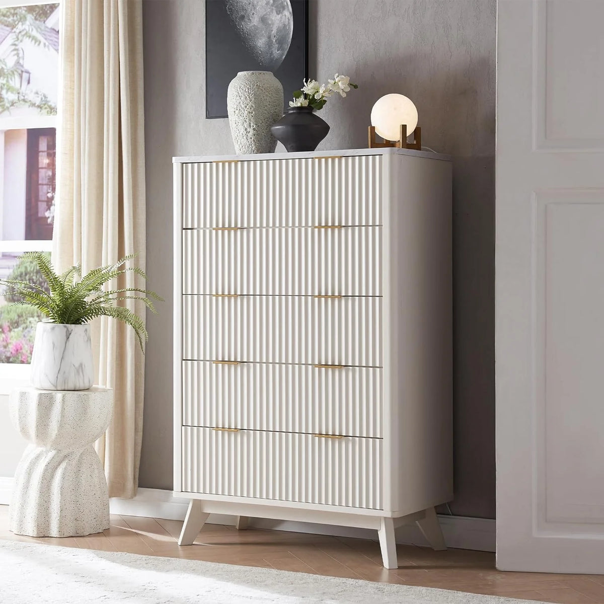 OKD 6 Drawer Dresser for Bedroom with Faux Marble Top, Modern Wood Chest of Drawers, Dresser Organizer, Natural Oak