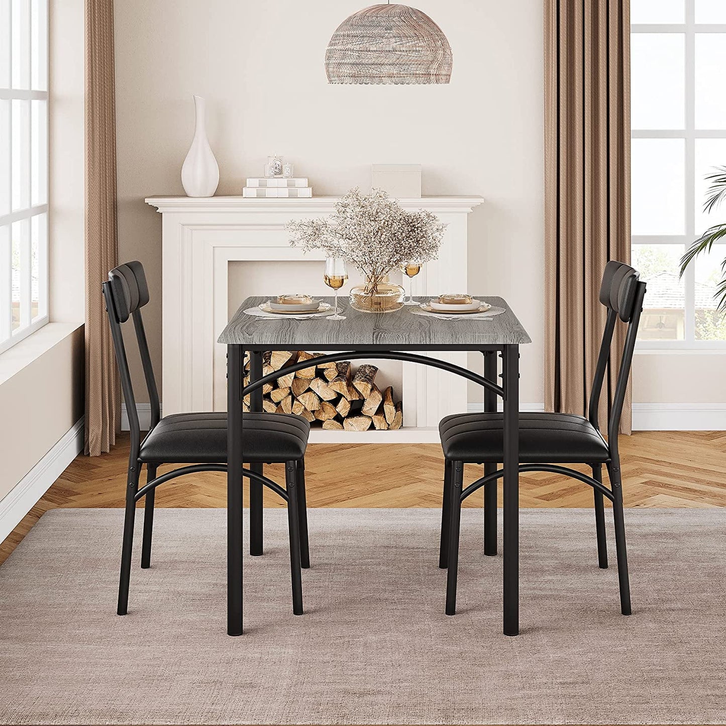 Dining Table Set for 2, Kitchen Table and Chairs for 2 with Upholstered Chairs, 3 Piece Dining Room Table Set, Square Kitchen Table Set for Small Space, Apartment, Studio