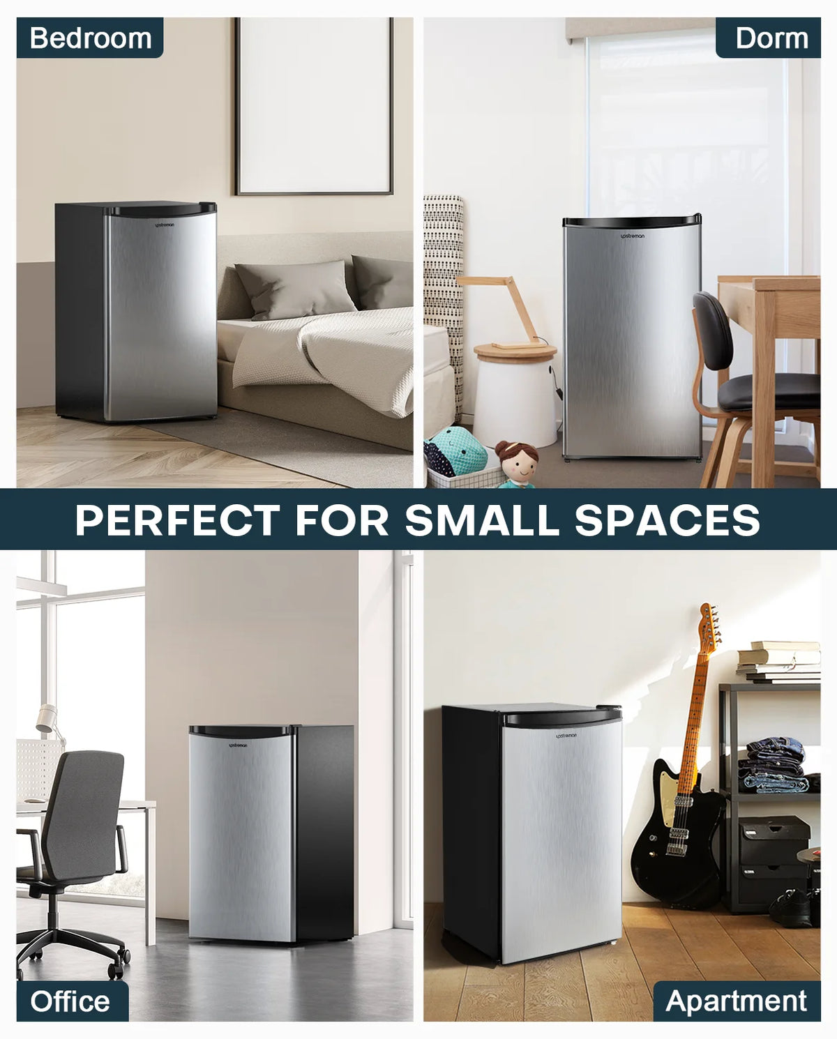 Upstreman 3.2 Cu.Ft. Mini Fridge with Freezer Single Door Small Refrigerator Adjustable Thermostat Compact Fridge with Reversible Door, Low Noise, BR321 Black