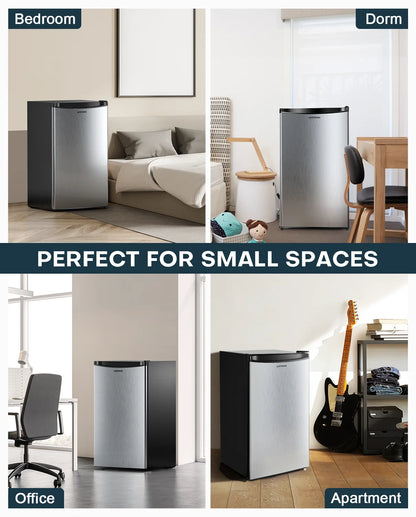 Upstreman 3.2 Cu.Ft. Mini Fridge with Freezer Single Door Small Refrigerator Adjustable Thermostat Compact Fridge with Reversible Door, Low Noise, BR321 Black