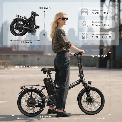 AIRWEST 20" Foldable Electric Bike for Adults, Compact Commuter eBike with 500W Motor 750W Peak, Removable 48V 7.8Ah Battery, 50 Miles PAS Range, 20MPH, UL Certified Folding Electric Bicycle