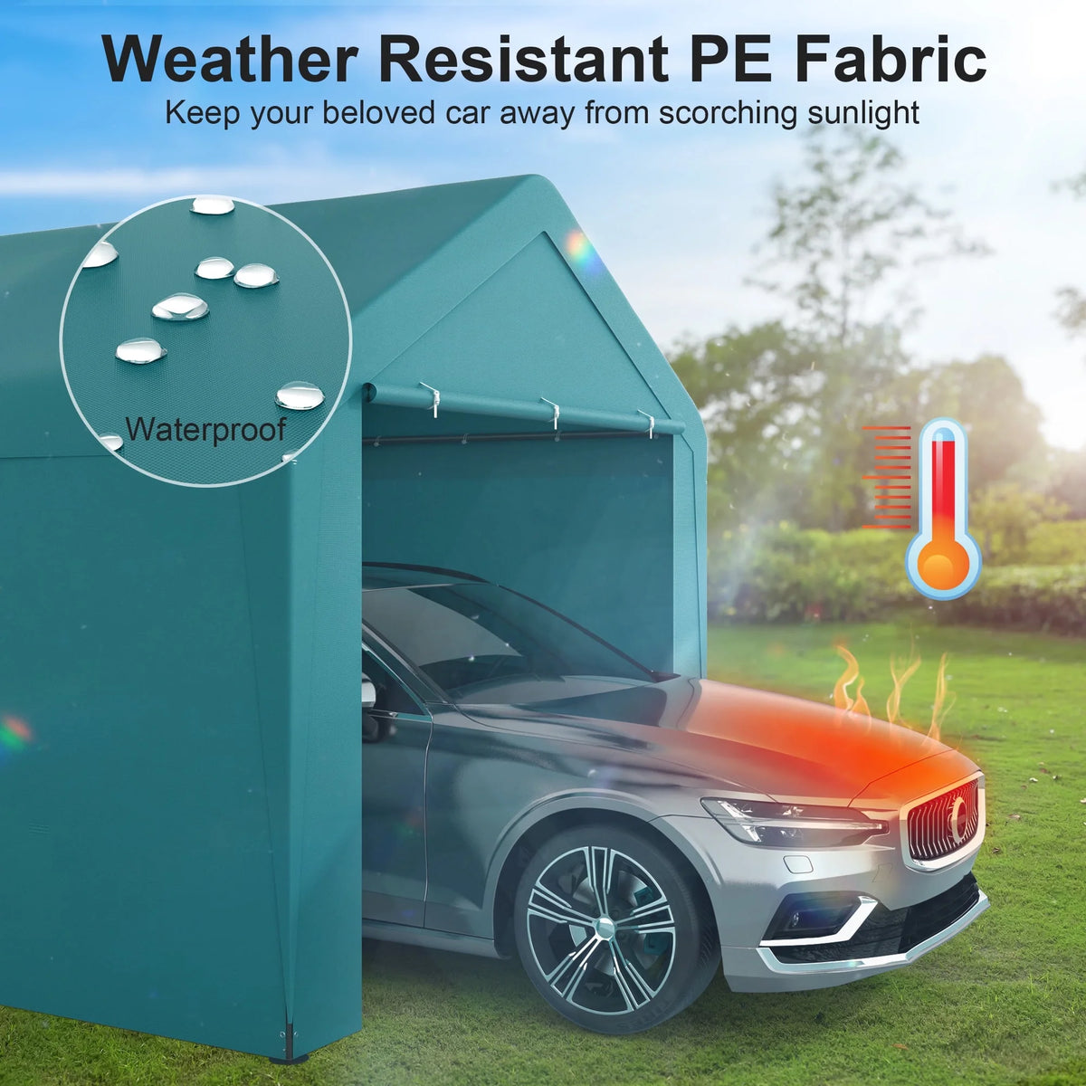 GOJOOASIS Carport, 10 x 20 Heavy Duty Carport Canopy with Removable Sidewall, Water-Resistant Portable PE Garage with All-Season Tarp Beige