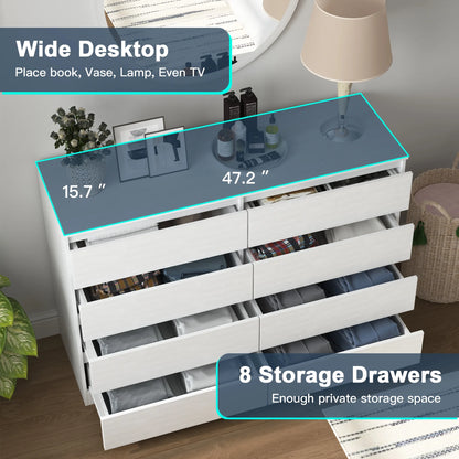 Resenkos Modern Mid Century 6 Drawer Wide Dressers Chests for Bedroom, Chest of Drawer Organizer Grey