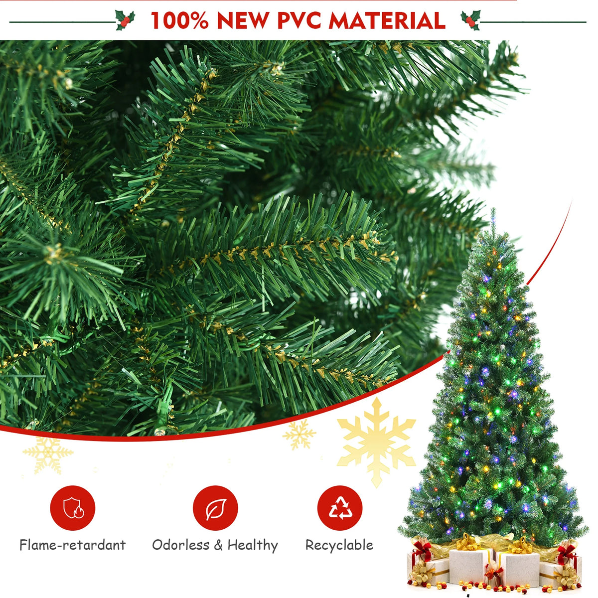Costway 7ft Pre-lit Hinged Christmas Tree w/ Remote Control & 9 Lighting Modes