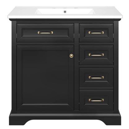 Christopher Knight Home 36" Bathroom Vanity with Sink, Tip-out Drawers, Soft-Close Doors, Grey