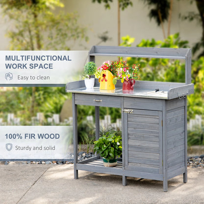Outsunny Potting Bench Prep Table with Faucet, Sink, and Storage, Gray