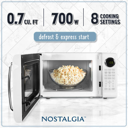 Nostalgia Retro Microwave Oven - 0.7 Cu Ft & 700-Watt Countertop Microwave with Glass Turntable, Child Safety Lock, 8 Auto-Cook Programs & Digital Clock - Aqua