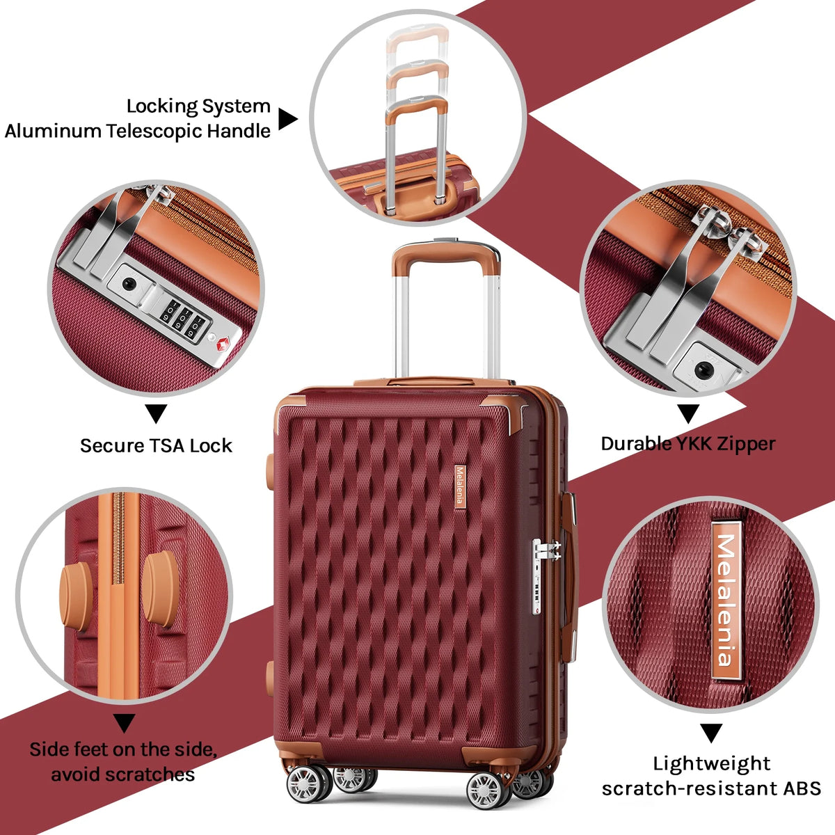 Melalenia - 7 Luggage Sets ABS Hardside Spinner Luggage -With Spinner Wheels and TSA Lock-White