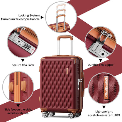 Melalenia - 7 Luggage Sets ABS Hardside Spinner Luggage -With Spinner Wheels and TSA Lock-White