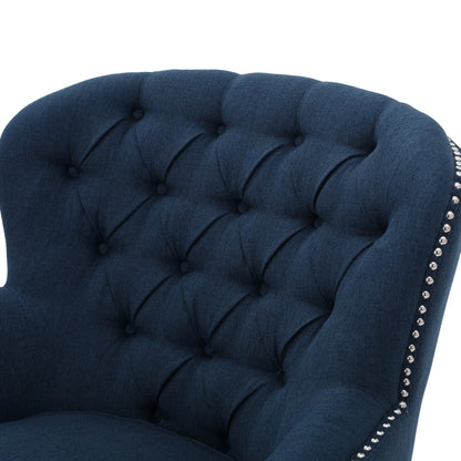 Noble House Tanner Tufted Fabric Club Accent Chair, Dark Blue