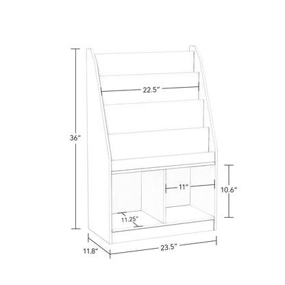 RiverRidge Kid Bookshelf Toy Storage Organizer with 4 Bookracks 2 Cubbies and 2 Gray Bins