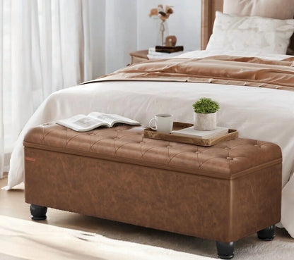 SONGMICS 46.5" Storage Ottoman Bench Storage Bench Bedroom Bench 330lb Load Capacity Solid Wood Legs Light Gray