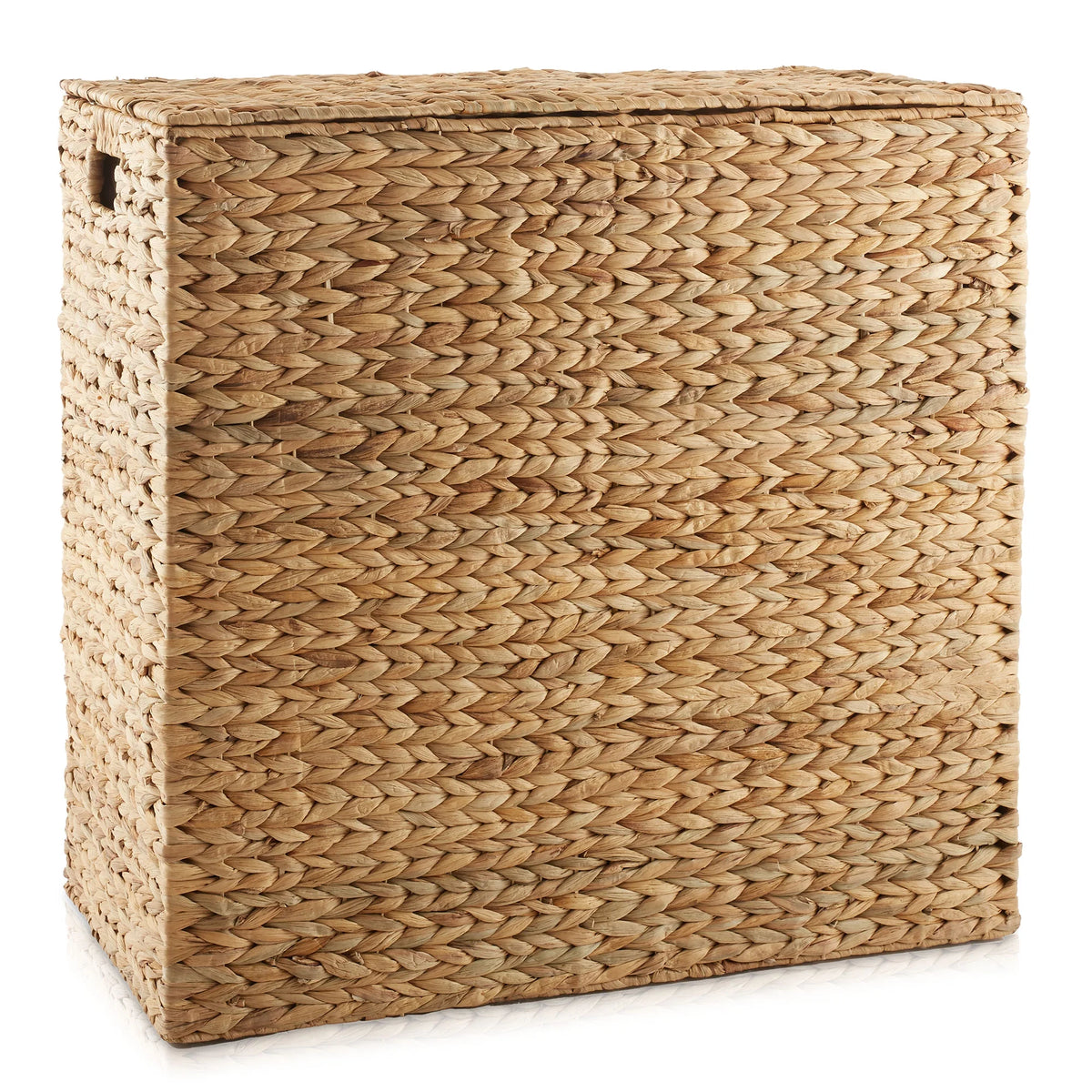 Casafield 2-Section Laundry Hamper with Lid and Removable Liner Bags - Natural, Woven Water Hyacinth Laundry Basket for Clothes