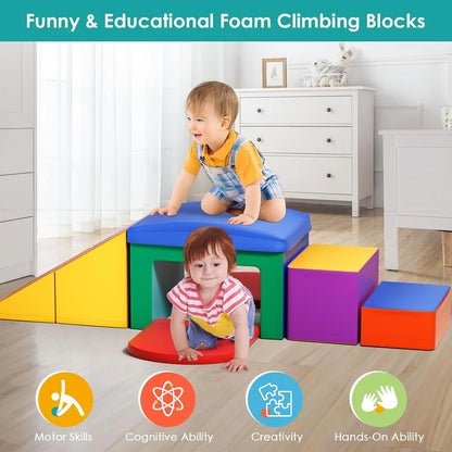 Foam Climbing Blocks for Toddlers, 6 Pieces Soft Play Climbing for Kids, Toddler Climbing Toys with Tunnel, Stair and Slide, Indoor Crawl and Climb Playset for Kids(Colorful)