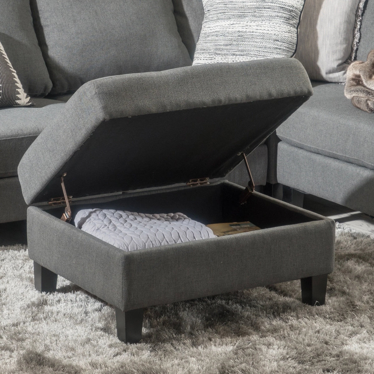 Noble House Sahara Fabric Storage Ottoman, Dark Grey