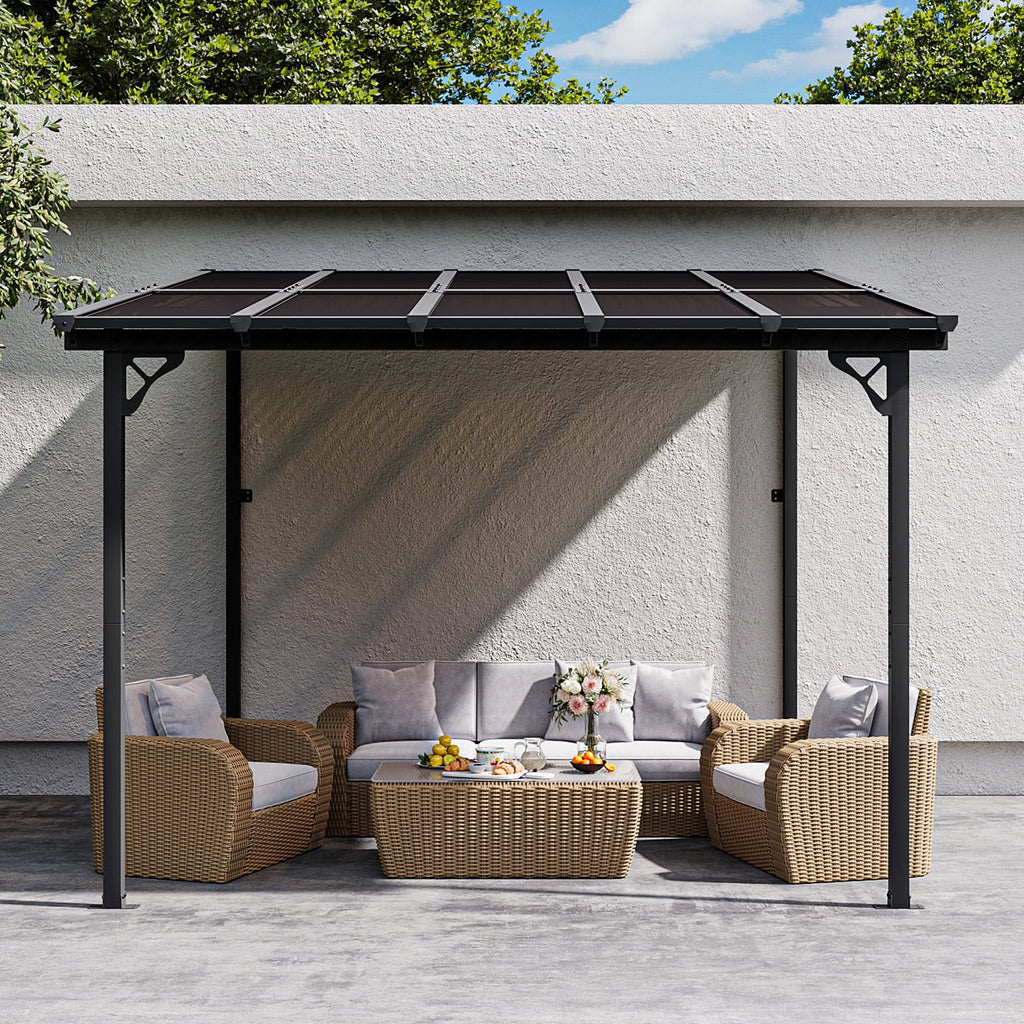Aoxun 8' x 5' Gazebo for Patio, Gazebo Pergola with Sloped Roof, Grill Gazebo Large Wall-Mounted Heavy Duty Awnings, for Backyard, Deck, Patio