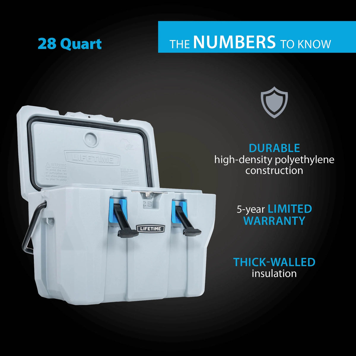 Lifetime 28 qt Bear-Resistant Camping Cooler, Premium High Performance, Ice Retention, Hard Cooler, 20 Can Capacity, Boulder Gray (91289)