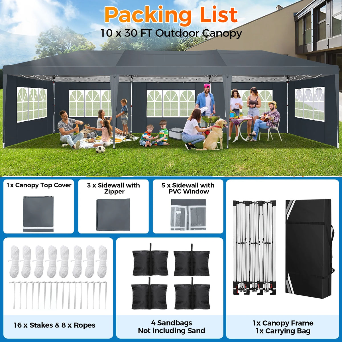 SANOPY 10'x10' EZ Pop Up Canopy Tent Outdoor Party Instant Shelter Portable Folding Beach Canopy with 4 Sandbag & Carrying Bag, Black