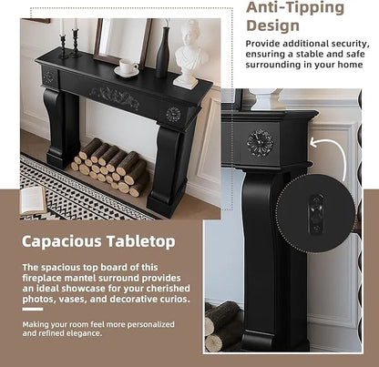 EPICOZY 44.5" Fireplace Mantel, Freestanding Fireplace Surround with Leg for Electric Fireplaces, MDF Mantel Surround with Shelf for Living Room with Decorative Pattern, Anti-Tipping & Waterproof