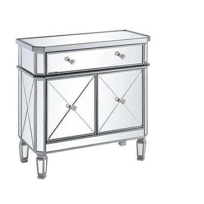 Elegant Lighting Side Cabinet Contemporary Silver Clear Brushed Steel Mirror Solid Wood Mirrors