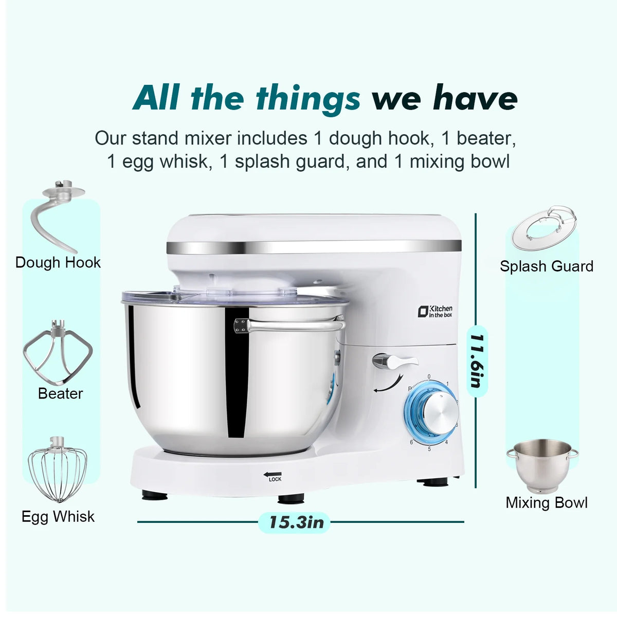 Kitchen in the box Tilt-Head Stand Mixer, Electric Kitchen Mixer with 6.5QT Stainless Steel Bowl, 660W Food Mixer with 6-Speed, Black