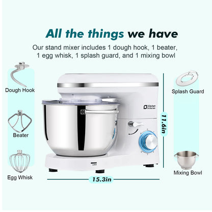 Kitchen in the box Tilt-Head Stand Mixer, Electric Kitchen Mixer with 6.5QT Stainless Steel Bowl, 660W Food Mixer with 6-Speed, Black